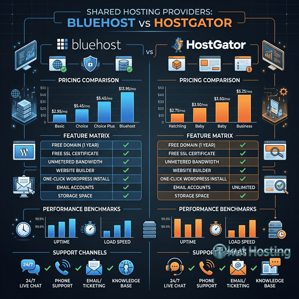 Bluehost vs HostGator - Shared Hosting Plans Comparison - Featured Image